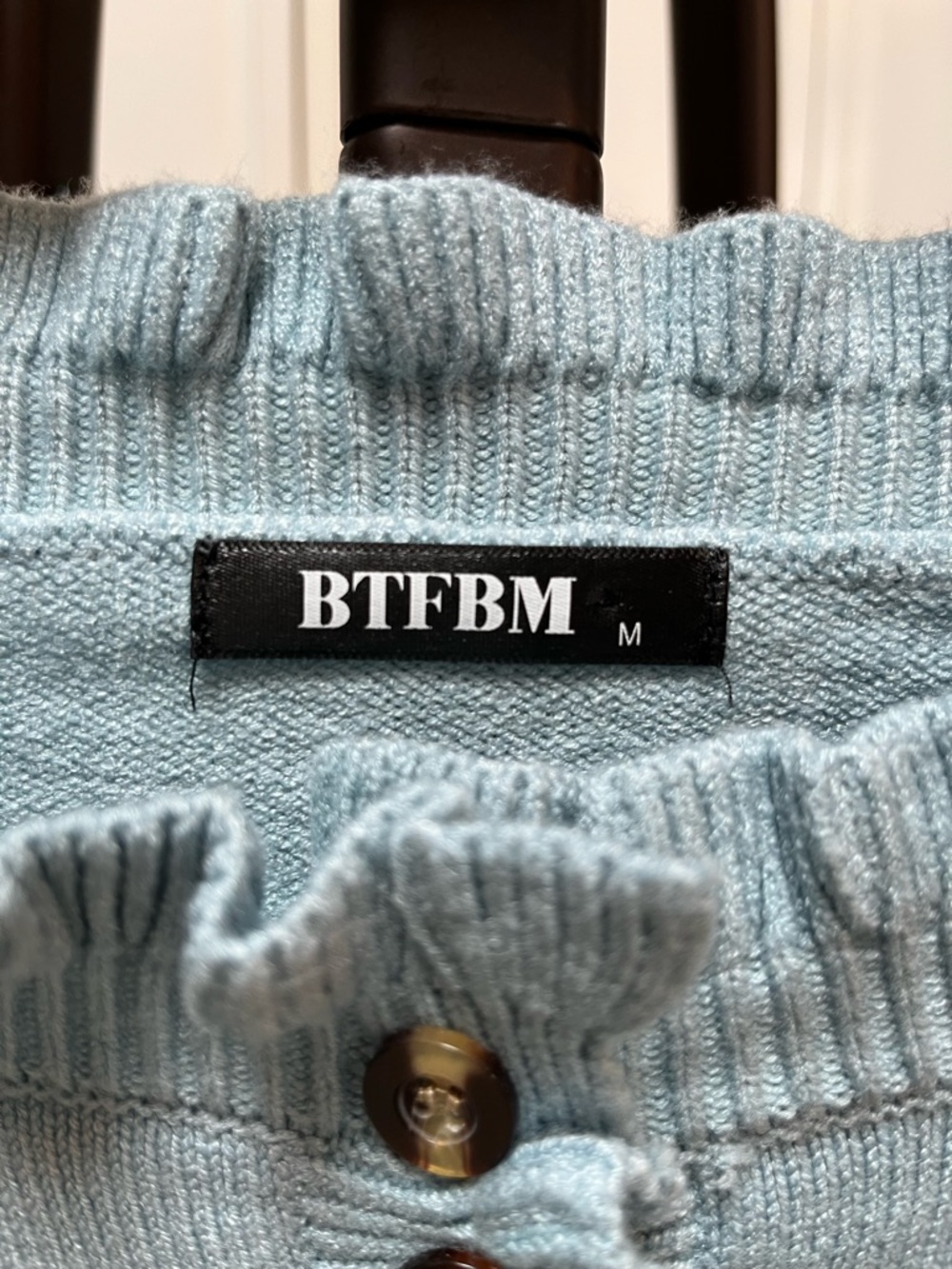 Ruffled V-Neck Knit Sweater in Dusty Blue - Picture 5 of 6